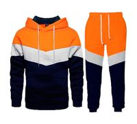 Conjunto de invierno de forro polar con patchwork deportivo informal, pantalones casuales completos afelpados, NARANJA, XXL
