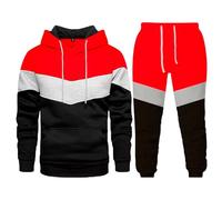 Conjunto de invierno de forro polar con patchwork deportivo informal, pantalones casuales completos afelpados, rojo, XL