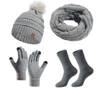 Conjunto de invierno de tres piezas con gorro cálido, bufanda y guantes en color sólido, gris, talla única