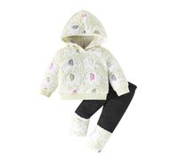 Conjunto de Invierno para Niñas Sudadera con Capucha y Pantalones Cálidos Estampado Elefante Ideal Jugar Diario Viajes (Yellow, 2-3 Years)