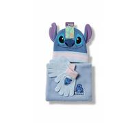 Conjunto de Invierno Stitch 3 Piezas, Gorro con Orejas, Guantes y Braga de Cuello, Interior Coralina, Diseño Bordado, Azul (Azul y Rosa)