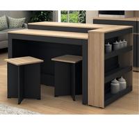 Vente-unique-Conjunto de Isla Central de Cocina + 2 taburetes - Negro y Natural Claro - NUSICE