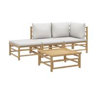 Conjunto de jardín 2 sofás + 1 mesa + 1 reposapiés bambú gris claro