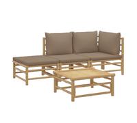 Conjunto de jardín 2 sofás + 1 mesa + 1 reposapiés bambú gris taupe