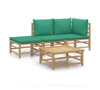 Conjunto de jardín 2 sofás + 1 mesa + 1 reposapiés bambú verde