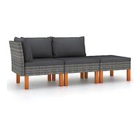 Conjunto de Jardín 3 Piezas, Ratán Sintético y Madera de Eucalipto, Estructura de Acero Reforzado, Conjunto Jardin Exterior, Sofa Exterior Jardin, Color Gris/Antracita, Sofá 64.5x64.5x67 cm