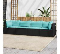 Conjunto de Jardín 4 Piezas,Juego de Salón Exterior con Cojines,Ratán Sintético Negro y Estructura de Acero,Diseño Modular y Resistente a la Intemperie,Sillones Jardín Exterior,Negro y Azul Agua