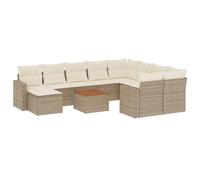 Conjunto de jardín de 11 piezas Polyratin Beige con cojines y mesa acacia | Resina trenzada duradera, fundas lavables, diseño modular, fácil mantenimiento, resistente a la intemperie