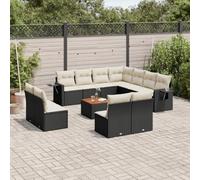 Conjunto de Jardín de 12 Piezas con Cojines, Ratán Sintético Negro, Diseño Modular con Mesa Auxiliar, Resistente a la Intemperie, Conjunto Jardin Exterior, Sofas Exteriores de Jardin,Color Negro