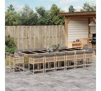 Conjunto de jardín de 17 piezas, resina trenzada, color beige | Sillas respaldo abatible, cojines epais funda extraíble, tapa de vidrio templado, almacenamiento compacto
