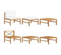 Conjunto de Jardín de 3 Piezas de Teca con Cojines, Diseño Elegante y Resistente, Conjunto Jardin Exterior, Sofa Exterior Jardin, Ideal para Terraza o Patio, Color Crema, Incluye Sofá+Taburete+Mesa