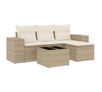 Conjunto de jardín de 5 piezas Polyratin Beige con cojines y mesa de | Resina trenzada duradera, fundas lavables, diseño modular, bandeja de vidrio templado, fácil mantenimiento
