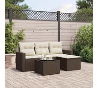 Conjunto de Jardín de 5 Piezas, Ratán Sintético Marrón con Cojines, Diseño Modular y Almacenamiento, Conjunto Jardin Exterior, Sofas Exteriores de Jardin, Incluye Mesa de Cristal, 55x62x69 cm