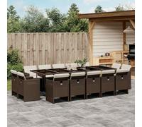 Conjunto de jardín de ratán, 15 unidades, color marrón con cojines | Respaldo plegable, almacenamiento compacto, vidrio templado, funda extraíble lavable, 110 kg por asiento