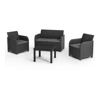 Salon de jardin en résine ALLIBERT by KETER - 4 personnes - Imitation rotin tressé - Gris graphite - SanRemo