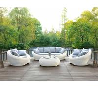 Conjunto de jardín de resina trenzada color marfil: Sofá, 2 sillones y mesa de centro - WHITEHEAVEN