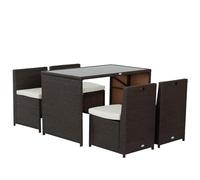 Outsunny Conjunto de jardín encastrable 4 sillas monobloques con cojines desenfundables y mesa de resina trenzada chocolate Aosom España