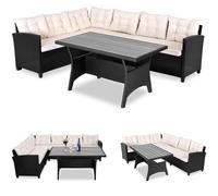 Conjunto de jardín esquina negro/crema poliratán 6 personas