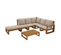Conjunto de jardín esquinero de madera maciza 6-8 plazas con cojines desenfundables color topo natural SALSA