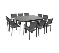 Conjunto de jardín extensible venezia 140-200 en textileno gris 10 plazas - aluminio antracita