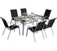 Conjunto de jardín mesa + 6 sillas de textileno "córdoba" - negro