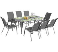 Conjunto de jardín mesa + 8 sillas de textileno "córdoba + porto" - gris claro