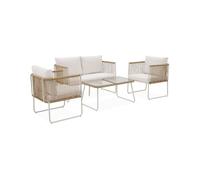 Conjunto de jardín, ratán y acero, 4 plazas natural - 115x60x68 cm