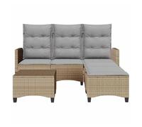 Conjunto de jardín urki 3 plazas con cojines + reposapiés/mesa beige 83-91x176x138-125 cm