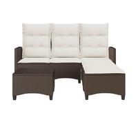 Conjunto de jardín urki 3 plazas con cojines + reposapiés/mesa marrón 83-91x176x138-125 cm
