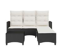 Conjunto de jardín urki 3 plazas con cojines + reposapiés/mesa negro 83-91x176x138-125 cm