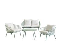Conjunto de jardín Vione con sofá, mesa ovalada y 2 sillones, desenfundable, de resina y fibra de vidrio LOLAhome