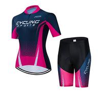 Conjunto de jersey de ciclismo para mujer+5D acolchado pantalones cortos de bicicleta camisa de secado rápido reflectante 3 bolsillos S-3XL