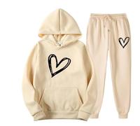 Conjunto de Jogging para mujer, estampado de corazón, elegante, otoño, invierno, conjuntos de ropa deportiva, ropa deportiva, sudaderas, chalecos y sudaderas con capucha + pantalones de chándal con