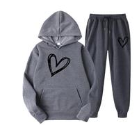 Conjunto de Jogging para mujer, estampado de corazón, elegante, otoño, invierno, conjuntos de ropa deportiva, ropa deportiva, sudaderas, chalecos y sudaderas con capucha + pantalones de chándal con