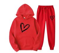 Conjunto de Jogging para mujer, estampado de corazón, elegante, otoño, invierno, conjuntos de ropa deportiva, ropa deportiva, sudaderas, chalecos y sudaderas con capucha + pantalones de chándal con