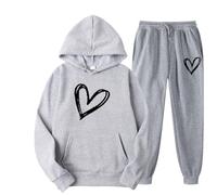 Conjunto de Jogging para mujer, estampado de corazón, elegante, otoño, invierno, conjuntos de ropa deportiva, ropa deportiva, sudaderas, chalecos y sudaderas con capucha + pantalones de chándal con