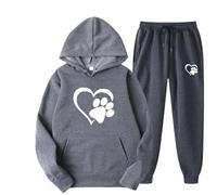 Conjunto de Jogging para mujer, estampado de corazón, elegante, otoño, invierno, conjuntos de ropa deportiva para mujer, sudadera con capucha + pantalones holgados, chalecos y sudaderas con capucha +