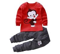 Conjunto de jogging para niñas 98, con mangas largas y pantalones con estampado de animales, para niños y niñas, traje de estar por casa holgado para recién nacidos de 0 a 9 meses, rojo, 2-3 años