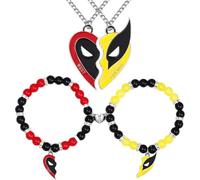 Conjunto de Joyas Classic Dead-Pool Wolverine - Collar y Pulsera de Amistad BFF Con Colgante de Placa de Perro Roja y Amarilla - 4 Piezas - Regalos Para Mejores Amigos