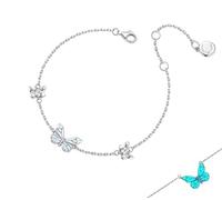 Conjunto de joyas de mariposa luminosa azul para mujer: collar y pulsera ajustables que brillan intensamente, delicado colgante de mariposa como regalo para San Valentín, bodas y cumpleaños (Bracelet)