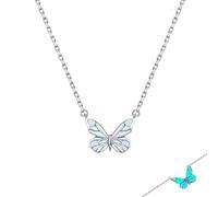 Conjunto de joyas de mariposa luminosa azul para mujer: collar y pulsera ajustables que brillan intensamente, delicado colgante de mariposa como regalo para San Valentín, bodas y cumpleaños (Necklace)