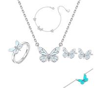 Conjunto de joyas de mariposa luminosa azul para mujer: collar y pulsera ajustables que brillan intensamente, delicado colgante de mariposa como regalo para San Valentín, bodas y cumpleaños (1 Set)