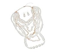 Conjunto De Joyas De Perlas Múltiples Capas Que Incluyen Collar Y Aretes Portátiles Para Fiestas Y Joyas Diarias Uso Diario