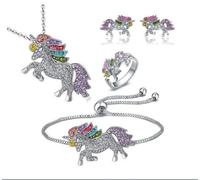Conjunto de joyas de unicornio, collar con colgante de unicornio, pulsera de unicornio, pendientes y anillo de unicornio, conjunto de joyas de unicornio nuevo