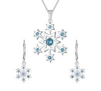 Conjunto De Joyas Para Fiestas Navideñas En Azul Con Pendientes Colgantes De Copo De Nieve De Circonia Cúbica Cz, Collar Con Colgante O Broche De Navidad Para Mujeres Exquisito En Plata Esterlina .925