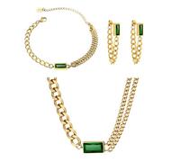 Conjunto de Joyas para Mujeres Pulsera de Oro Pendientes Conjunto de Collar Con Circonita en el Centro Juego de Joyas de Mujer Accesorios de Joyería Fina para Mujer Juego de Joyas de Oro Elegante