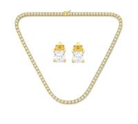 Conjunto De Joyería De Collar De Tenis Con Corte Princesa Clásico De CZ Y Pendientes De Botón Solitario De CZ Cuadrado De 1Ct Para Mujeres Y Hombres Boda Baile De Graduación Chapado En Oro