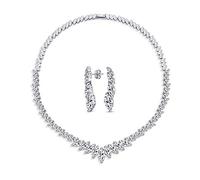 Conjunto de joyería de estilo vintage para mujer, collar en V con colgante de hojas marquesa y estrella de AAA CZ, pendientes colgantes de araña a juego, para boda, fiesta de graduación, certamen,