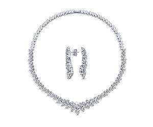 Conjunto de joyería de estilo vintage para mujer, collar en V con colgante de hojas marquesa y estrella de AAA CZ, pendientes colgantes de araña a juego, para boda, fiesta de graduación, certamen,