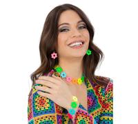 Conjunto De Joyería De Poder Floral Neón Hippie Para Disfraz De Los 60s 70s